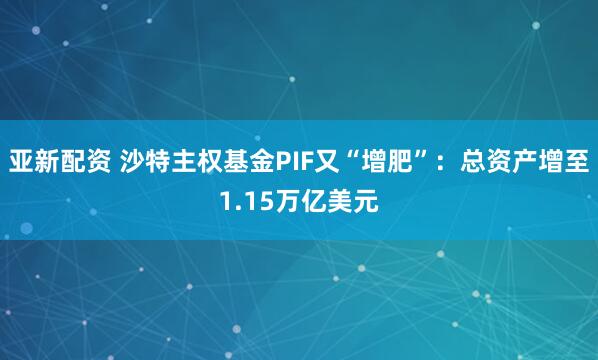 亚新配资 沙特主权基金PIF又“增肥”：总资产增至1.15万亿美元